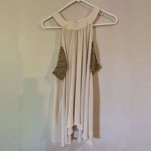 Sheer Off-white tank with gold bands